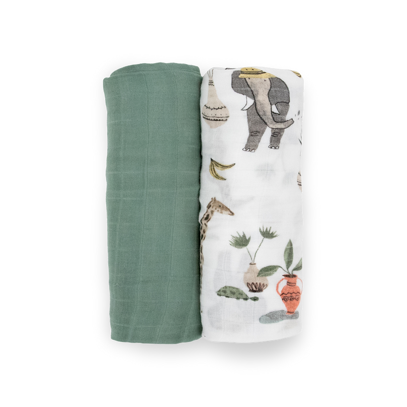 Deluxe Muslin Swaddle Blanket 2 Pack - Safari Social 2