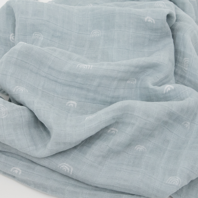 Cotton Muslin Swaddle Blanket - Blue Rainbow