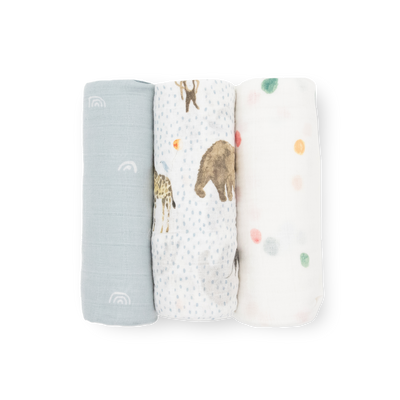 Cotton Muslin Swaddle Blanket 3 Pack - Party Animals