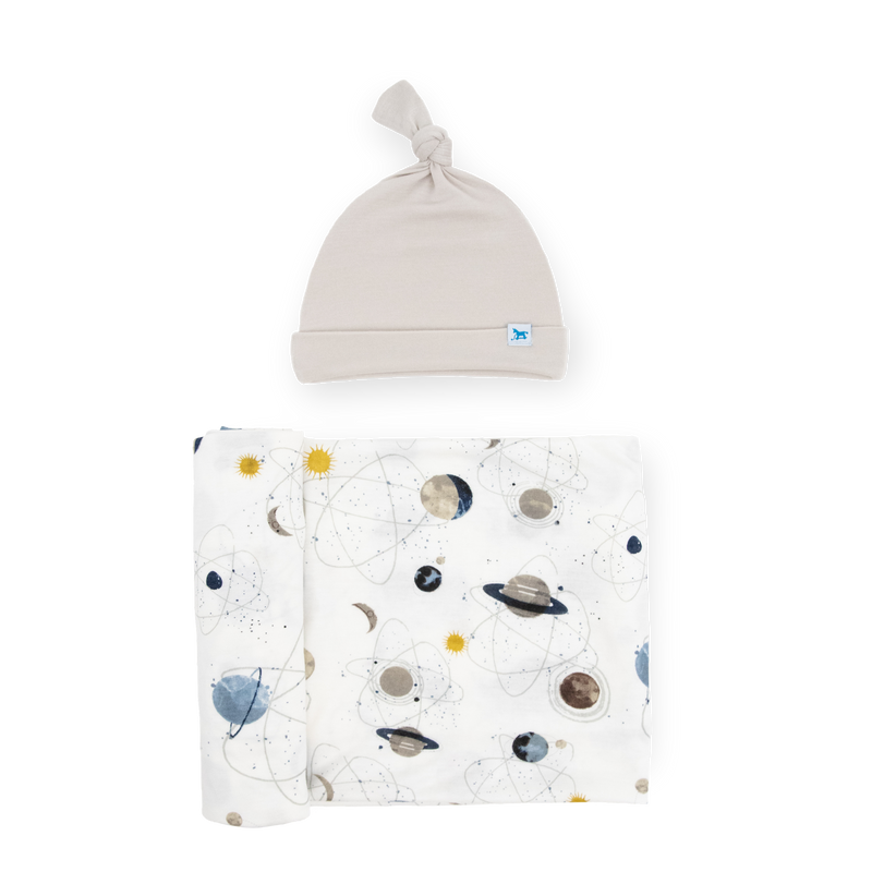 Stretch Knit Swaddle and Hat Set - Planets