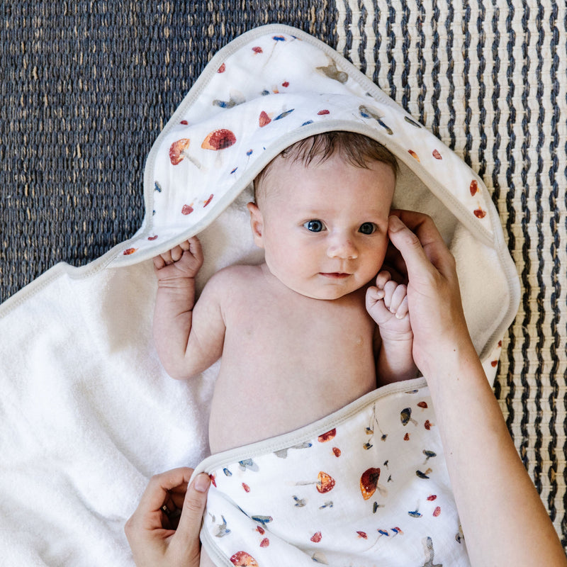 Infant Hooded Towel - Mushrooms
