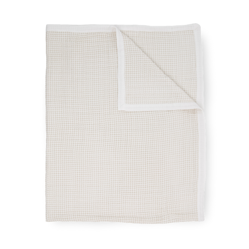 Cotton Muslin Quilted Throw - Tan Gingham