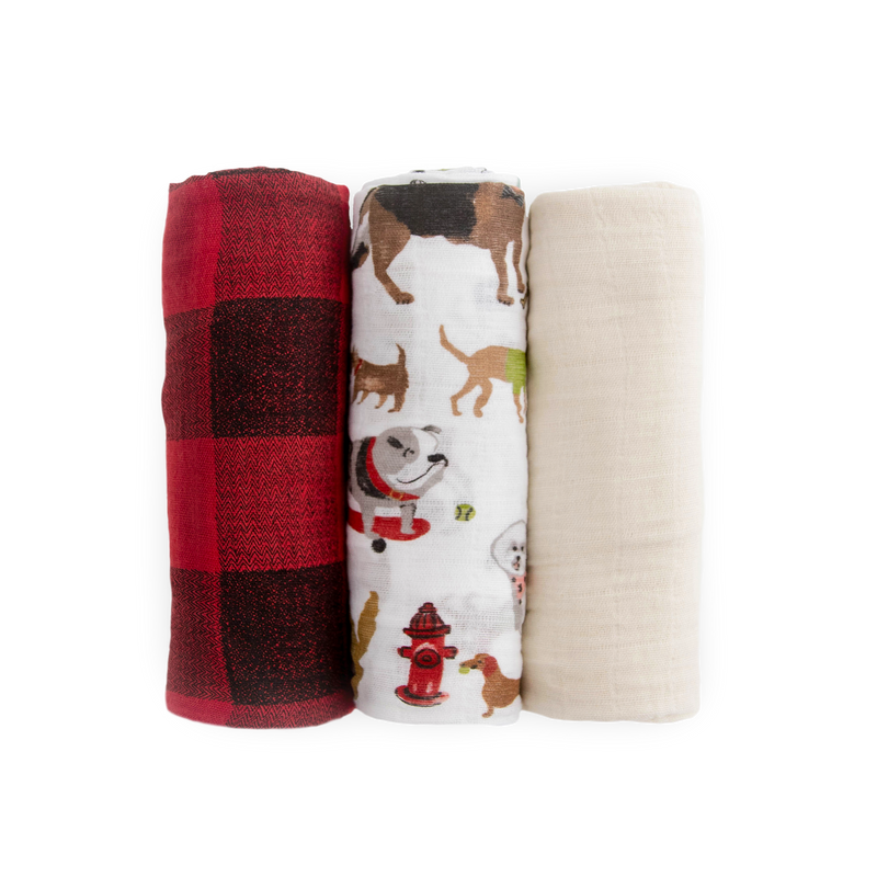 Cotton Muslin Swaddle Blanket 3 Pack - Woof