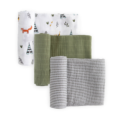 Cotton Muslin Swaddle Blanket 3 Pack - Forest Friends 2