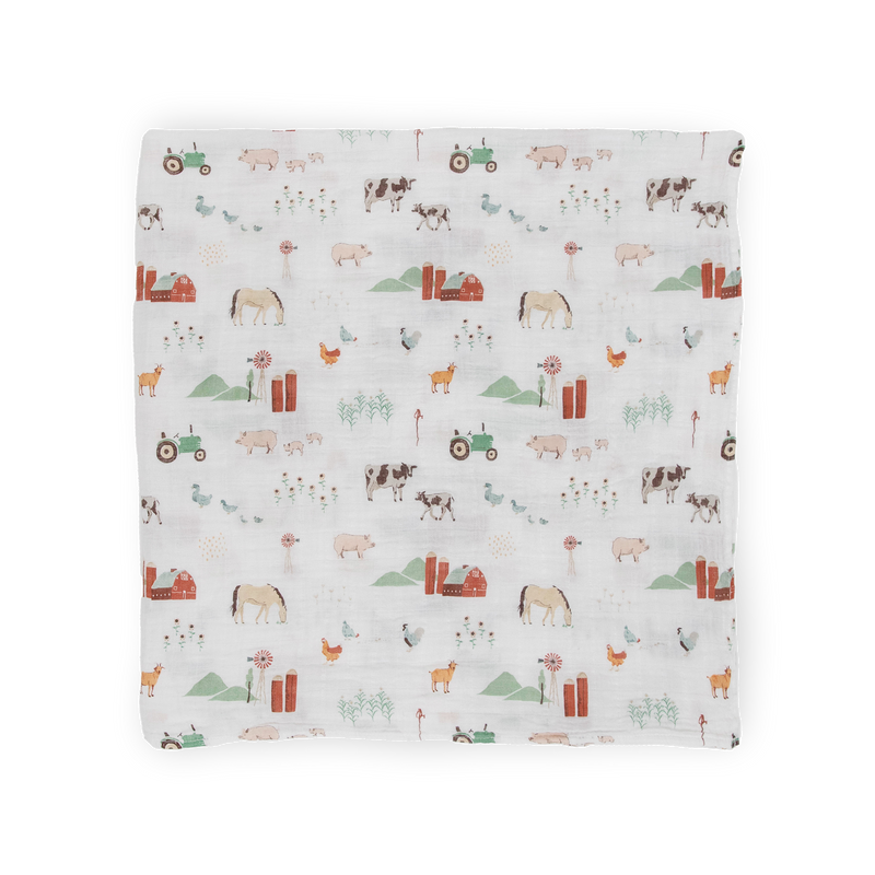 Cotton Muslin Swaddle Blanket 3 Pack - Farmyard