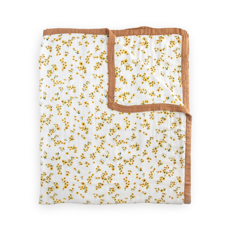 Deluxe Muslin Quilted Throw - Ditsy Sunflower