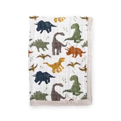 Cotton Muslin Baby Quilt - Dino Friends