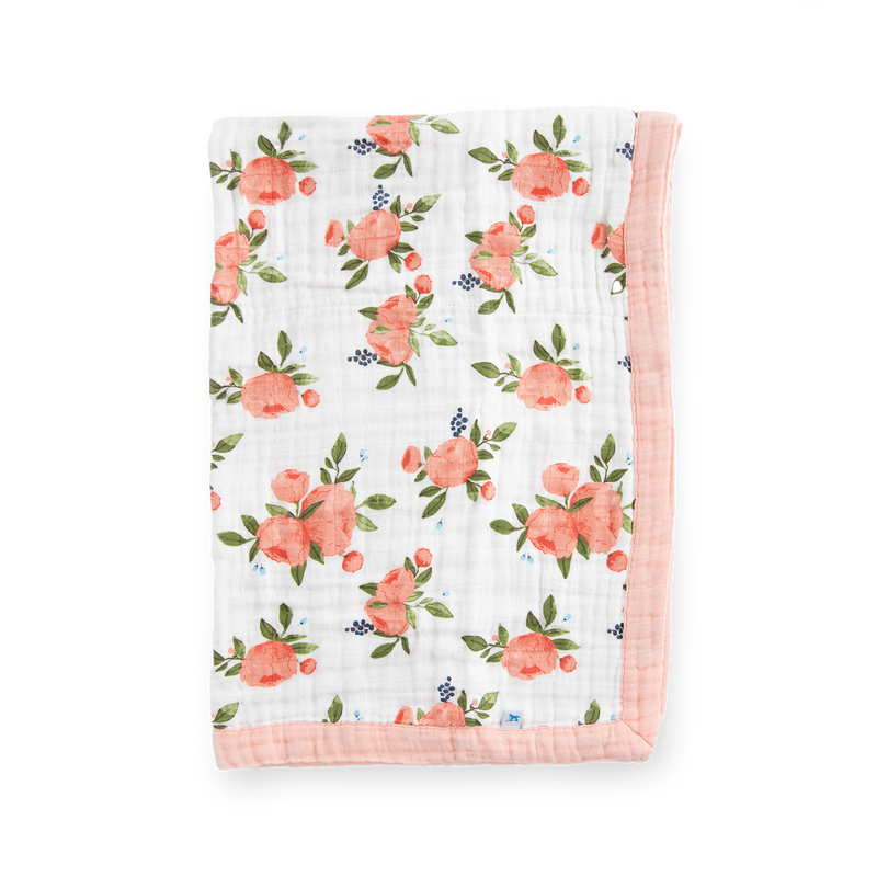 Cotton Muslin Baby Quilt - Watercolor Roses