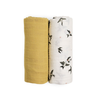 Organic Cotton Muslin Swaddle Blanket 2 Pack - Swallows
