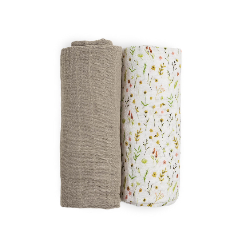 Organic Cotton Muslin Swaddle Blanket 2 Pack - Floral Field