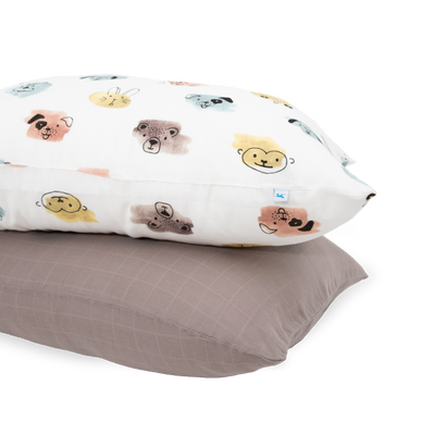 Cotton Muslin Pillowcase 2 Pack - Watercolor Critters