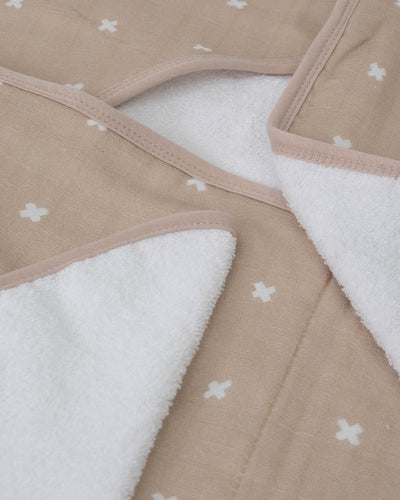 Infant Hooded Towel & Washcloth Set - Taupe Cross