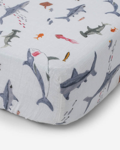 Cotton Muslin Crib Sheet - Shark