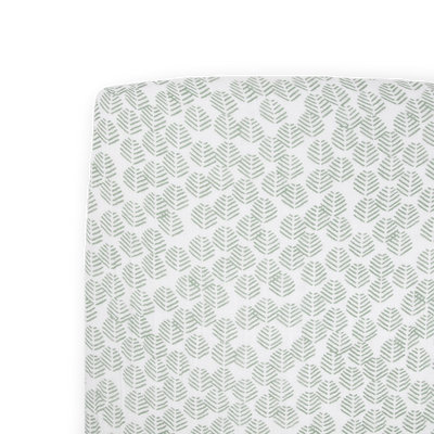 Cotton Muslin Crib Sheet - Leaf Motif