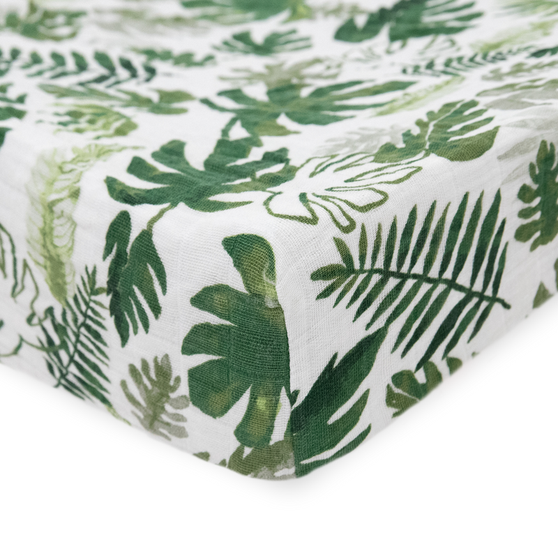 Cotton Muslin Changing Pad Cover - Tropical Leaf