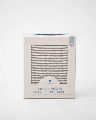 Cotton Muslin Changing Pad Cover - Grey Stripe