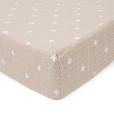 Cotton Muslin Changing Pad Cover - Taupe Cross