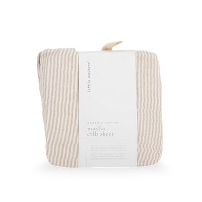 Organic Cotton Muslin Crib Sheet - Sand Stripe