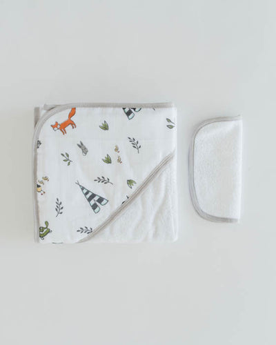 Infant Hooded Towel & Washcloth Set - Forest Friends